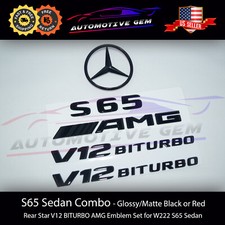 S65 Sedan Amg V12 Biturbo Rear Star Emblem Black Badge Combo Set Mercedes W222