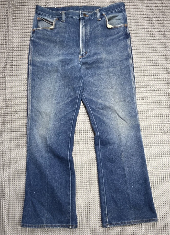 Jeans de Colección Wrangler Corte Bota de Vaquero Talla 34x29 IDEAL Cremallera EE. UU. Hecho Denim Años 70 80 Foto 2 de 4