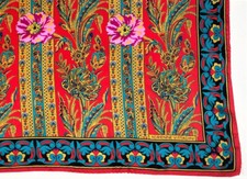 Adrienne Vittadini Bright Red Silk Scarf Colorful Intricate Floral Blue Gold