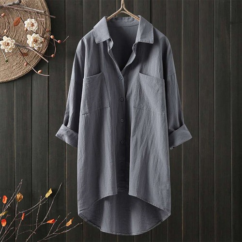 Plus Size Women Cotton Linen Shirt Dress Casual Baggy Tunic Long Blouse Tops _A - Picture 6 of 18