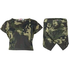 Kids Girls Camo Green Crop Top Skort Skirt Shorts Summer Clothing Sets 5-13 Yr