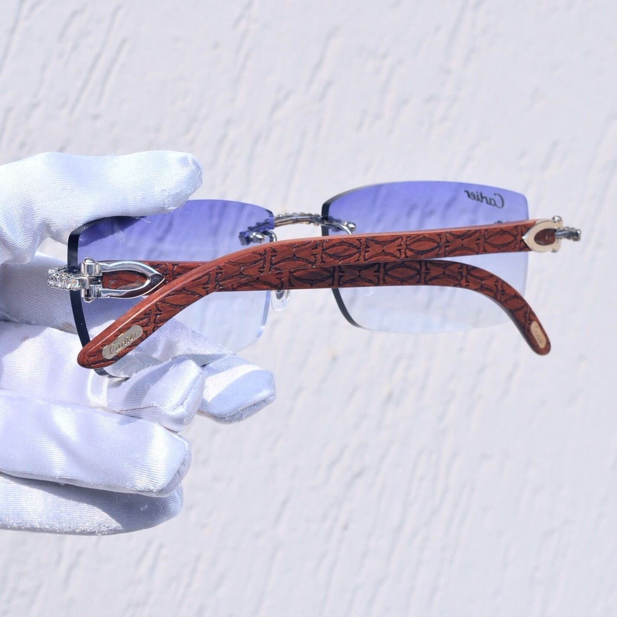 Vintage Cartier sunglasses C decor Wood logo rimless in