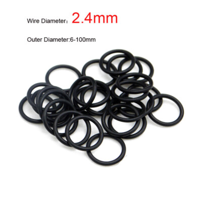 Seal O Ring 6mm to 100mm Outer Diameter 2.4mm Wire Diameter Nitrile Rubber Black