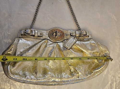 Coach Metalic Leather Chain Link Strap Clutch Purse Evening Bag - Picture 7 of 10