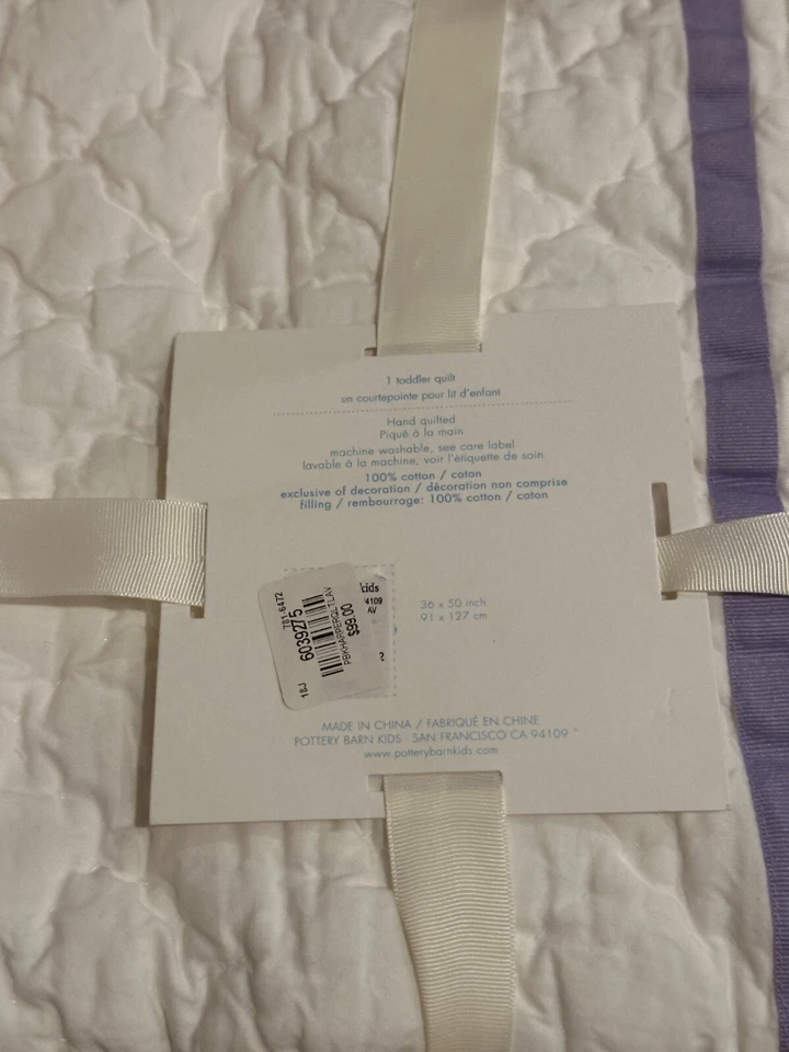 Edredón Pottery Barn HARPER algodón cuna niño púrpura blanco borde lavanda Foto 3 de 4