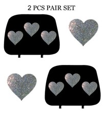 Car Truck Universal Fit Heart Bling Sequins Studded Black Seat Headrest Covers