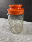 Vintage Tang Glass Jar 'Daffodils' Anchor Hocking Orange Plastic Lid 1970's