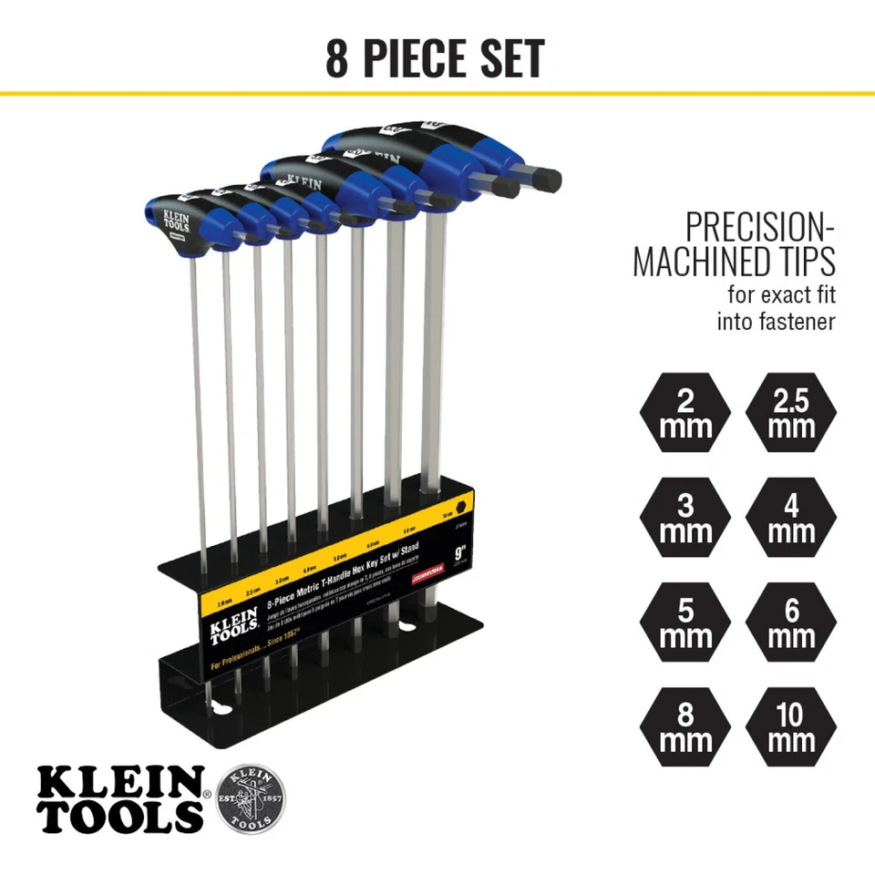Klein Tools JTH98M Hex Key Set, Metric, T-Handle, 9-Inch with Stand, 8-Piece - Image 3 of 4