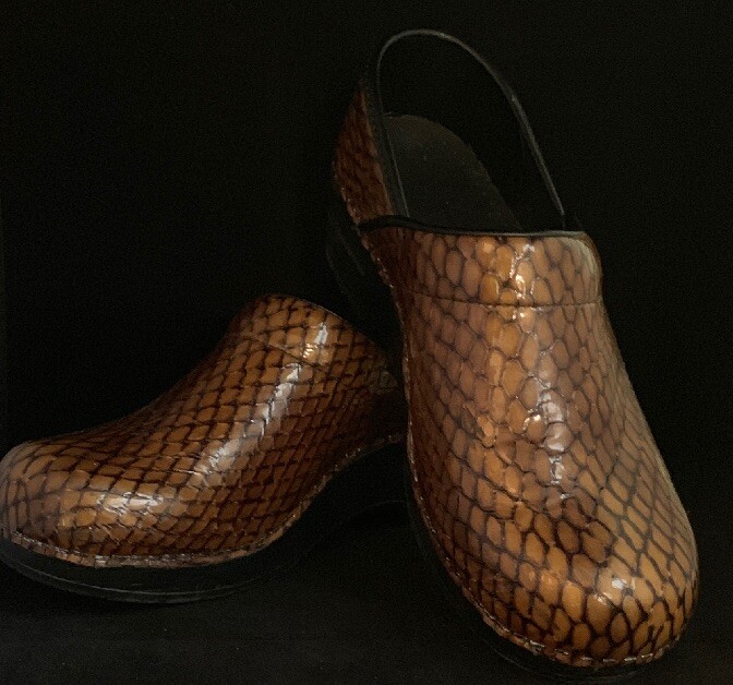 sanita snakeskin clogs
