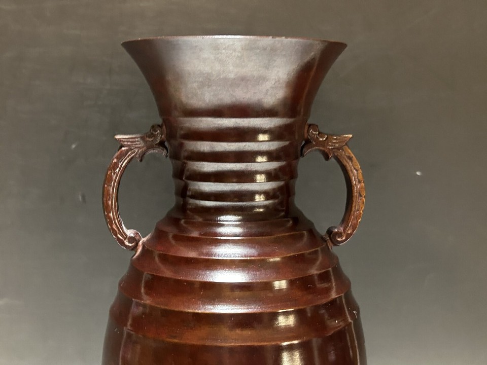 Ikebana 203 Japanese Vtg Signed Copper Metal Dragon Handles Flower