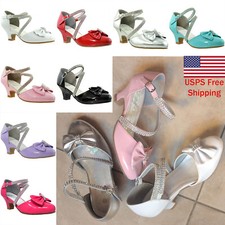 SOBEYO Kids Dress Shoes Rhinestone Bow Accent Kitten Low Heel Sandals Girls