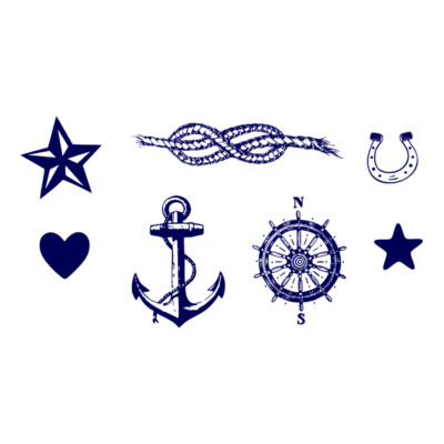 7 x Matrosen Symbol Semi Permanent Tattoo Wasserdicht Hält 1 - 2 Wochen Anker Stern