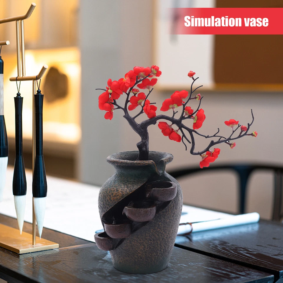 FengShui Flower Vase Waterfall Fountain Indoor Water Fountain Tabletop Decor - Image 4 of 4