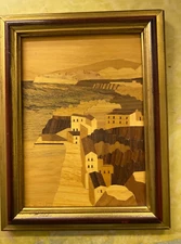 Italian Wood Inlay Seaside Villas Framed  Certificate Hang Tag Sorrento 9" x 7"