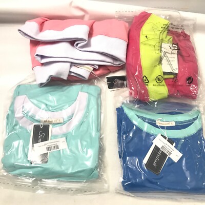 Lot of 4 Women Tee Sweatshirt Long Sleeve Shirt Size 3XL Solid Pink Blue Top New