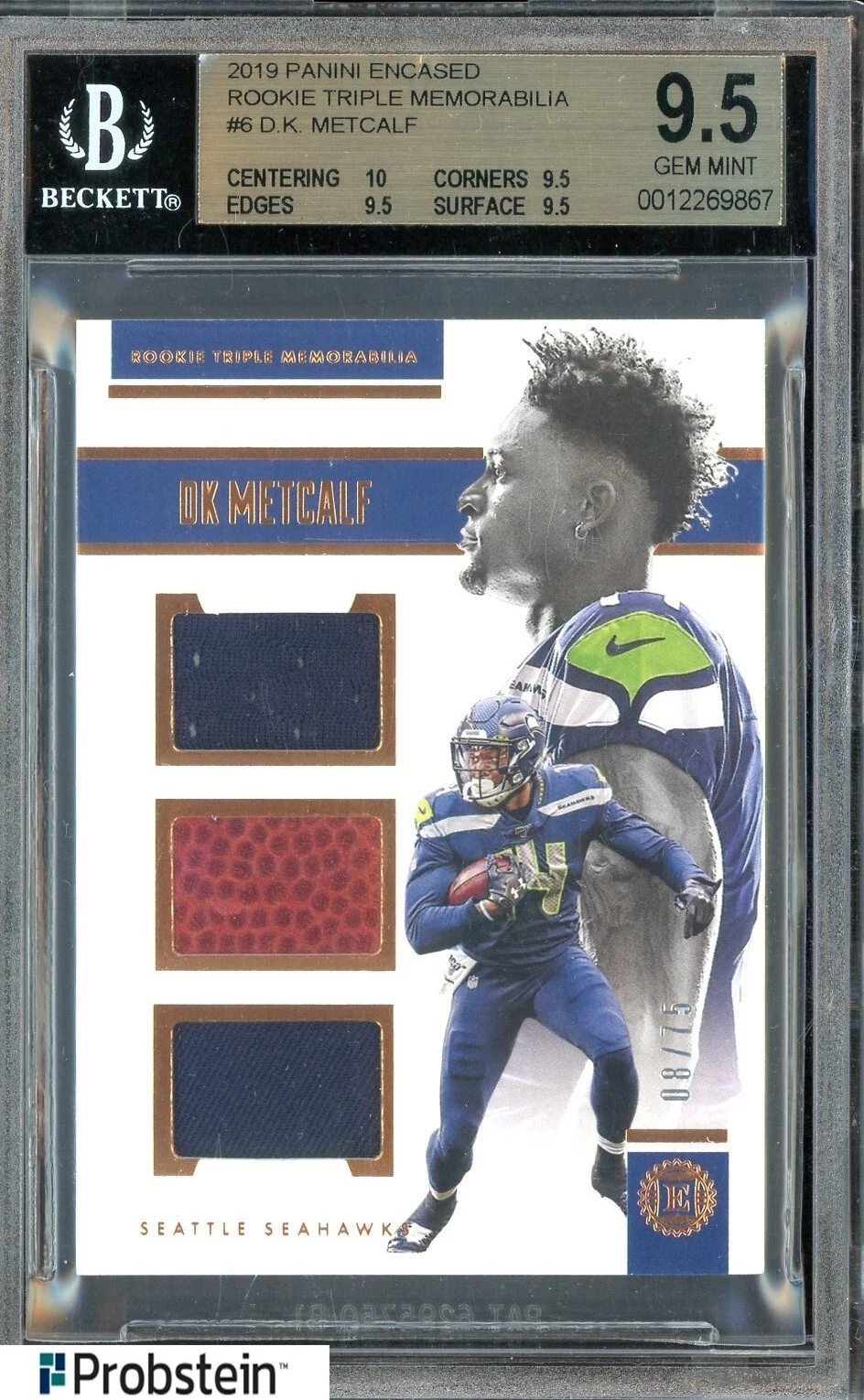 DK Metcalf Panini Encased Rookie Triple Memorabilia #RT6 Base
