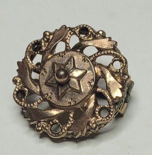 Broche Vintage En Métal Plaqué Or - Motif Floral Ajouré - Époque Napoléon III - Ancienne