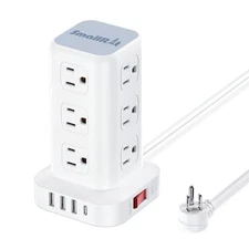 Tower Surge Protector Power Strip with 12 Outlets 4 USB 1 USB C, 6.5Feet Exte...
