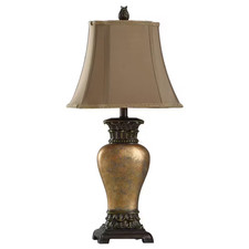 30 In. Brown/Bronze/Gold/Amber Table Lamp with Taupe Fabric Shade