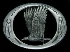 UA03142 VINTAGE 1992 BALD EAGLE SOUTHWESTERN DESIGN ART PEWTER BELT BUCKLE