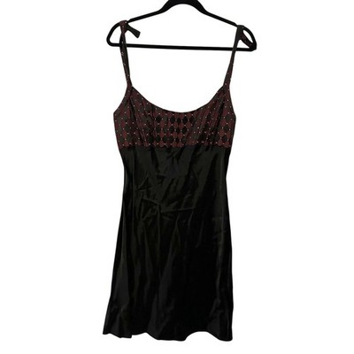 Jessica McClintock Gunne Sax Black Maroon Strappy Short Dress 90s Y2K Size 13/14