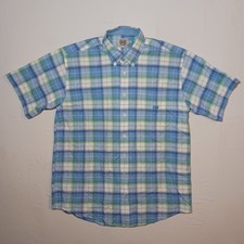 Cinch Mens Button Down Short Sleeve Shirt Oversized Medium Blue Plaid