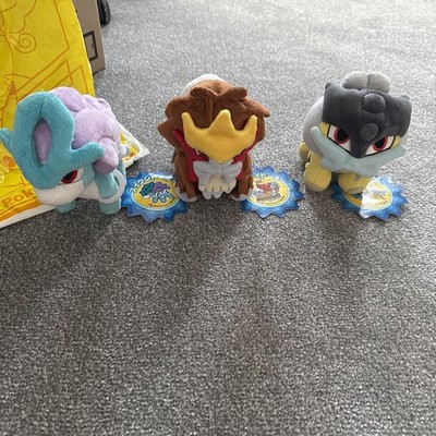 Pokemon Center Poke Puppe Entei Raikou Suicune Plüsch Set mit Etikett