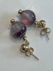 14k Gold Fluorite purple swirl Ball Post Earring Drops — photo 2