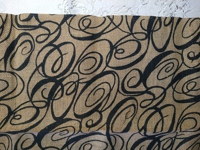 Black Scroll Print Jute Burlap 1 1/2 Yds (54'') x 48'' For Crafting & Decor