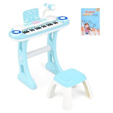 Image of COSTWAY Electronic Kids Piano Toy 37 Keys Piano Keyboard with Stool-Blue