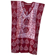 Summer Cotton Kaftan Long White Maroon Womens Kimono Sleeve Adjustable Maxi