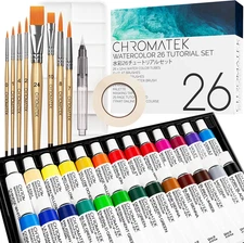 Watercolor Paint Set - 62 Piece Kit - Video Tutorial Course - for Adults, Beginn