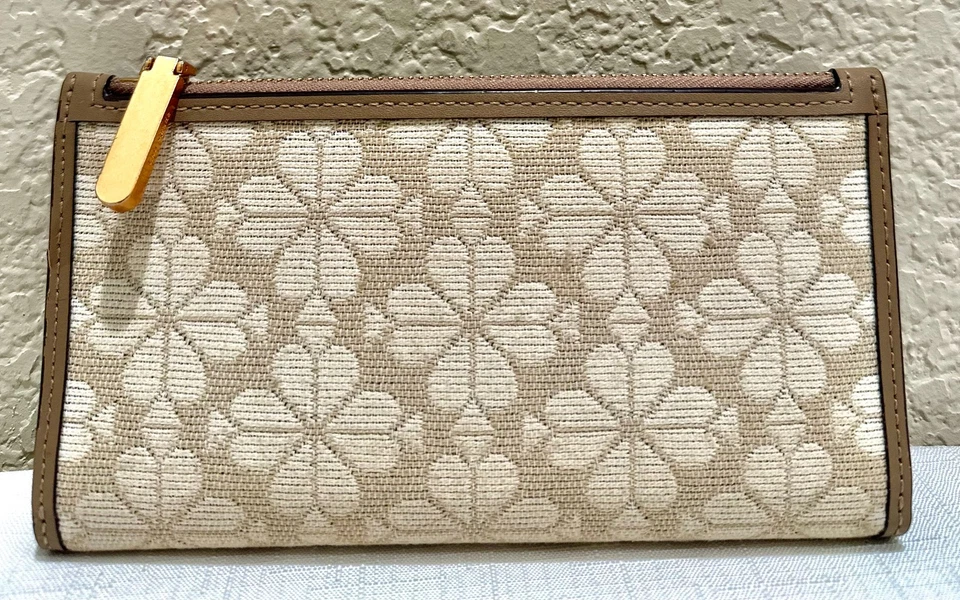 Cartera Kate Spade Flor Jacquard Cremallera Delgada - Natural Multi Plegable 6.75 x 3.5 pulgadas Foto 2 de 4
