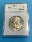 1950 Silver Ben Franklin Half Dollar, ANACS MS-64 Old Soap Box Holder