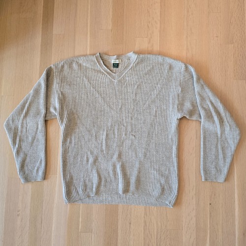 G.H. Bass, G.H. Bass Men's Large Vintage 100% Cotton Ribbed V-Neck Beige Knit Sweater