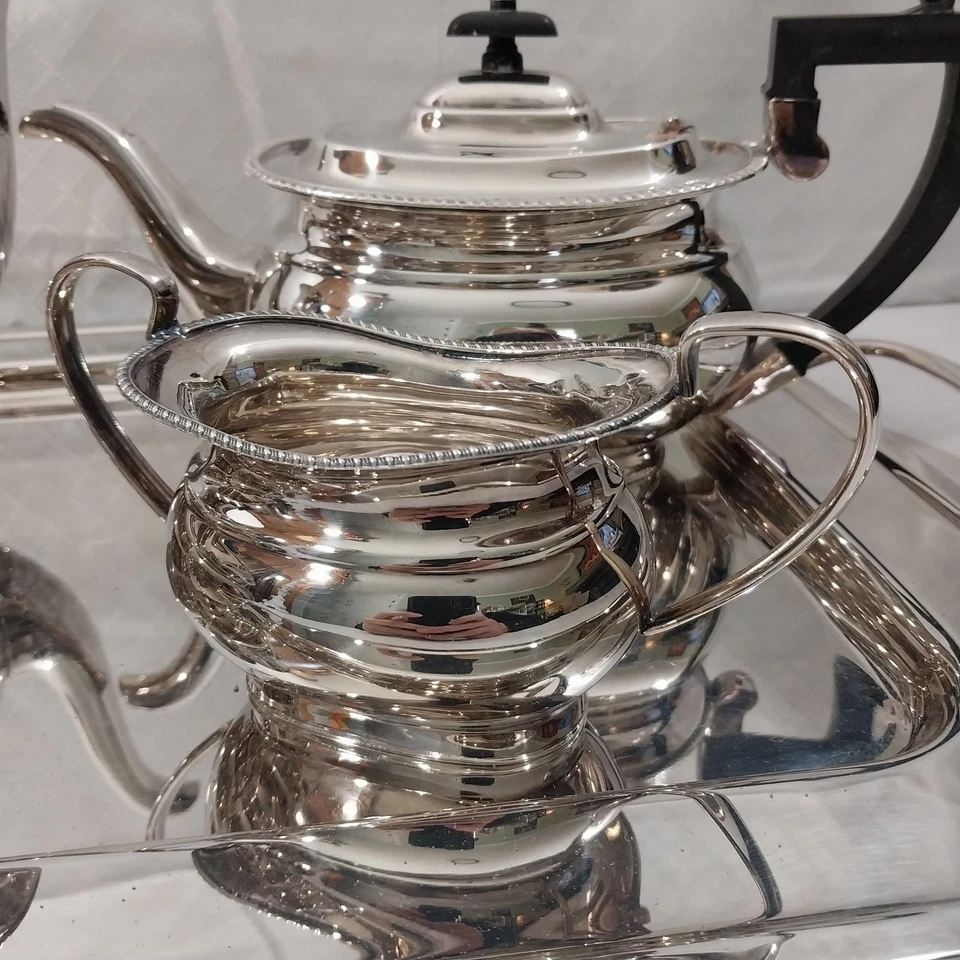 Antiguo juego de té EHP hecho en Sheffield Inglaterra EPNS 4 piezas con bandeja de plata Foto 2 de 4