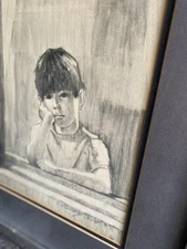 Original Cortland Butterfield Graphite Drawing Boy In Window PA/NJ Artist