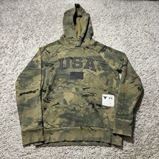 Under Armour Project The Rock Veterans Day USA Flag Green Camo Hoodie Youth M