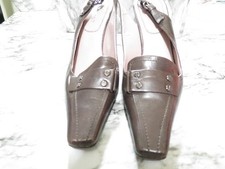 Nine West Women Heels Sz 7.5M Brown Buckle Shoes Square Toe with Accent on Top