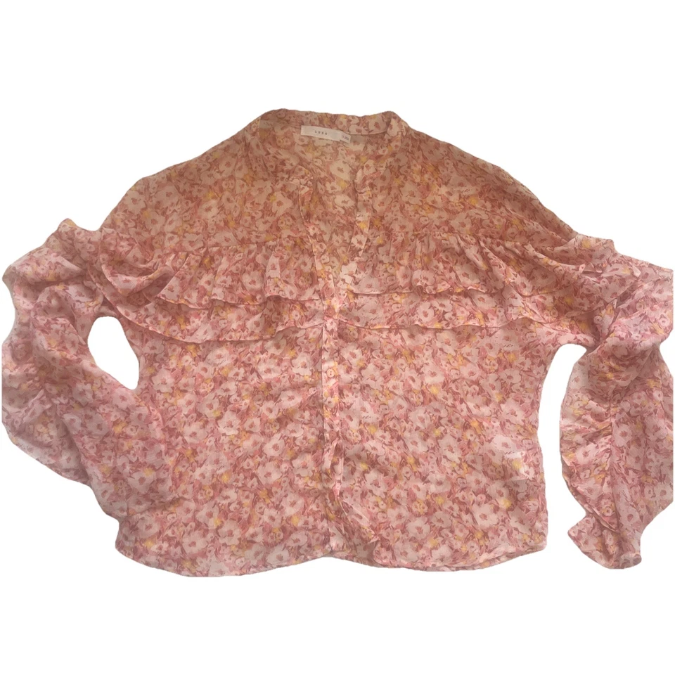 Camisa exuberante para mujer talla M floral mangas transparentes con volantes, preciosa, shabby chic Foto 2 de 4