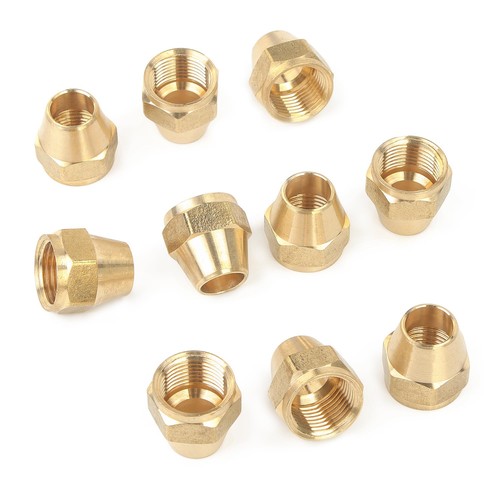 Brass 1/2" OD Short SAE 45 Deg Flare Nut Brass Flare Tube Fitting Joint 10 PCS