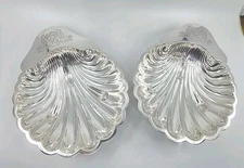Set Of Antique Barker Brothers 8" Silver Plated Shell Dish 1910-1925 Birmingham 