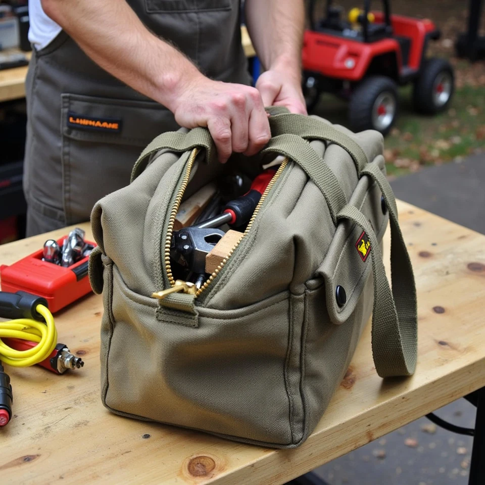 Waxed Canvas Military Duffle Bag, Water-Resistant, Adjustable Strap, Double Z... - Image 4 of 4