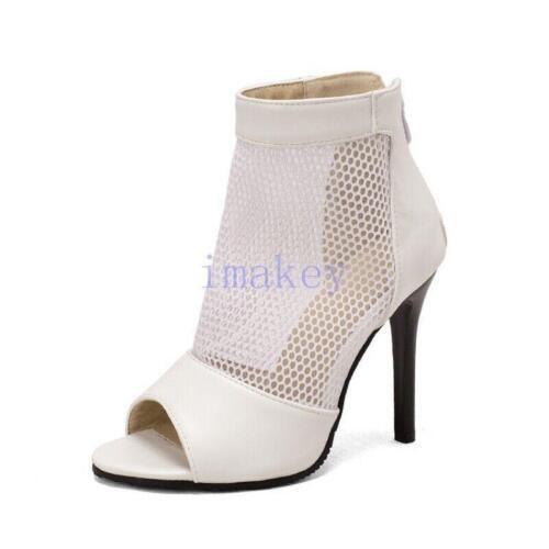 Summer Women's Peep Toe Back Zip Mesh Sexy Sandals Casual Club Work Ankle Boots - Picture 14 of 17
