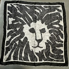 Vintage Anne Klein All Silk Black And White Lion Face Scarf EUC 