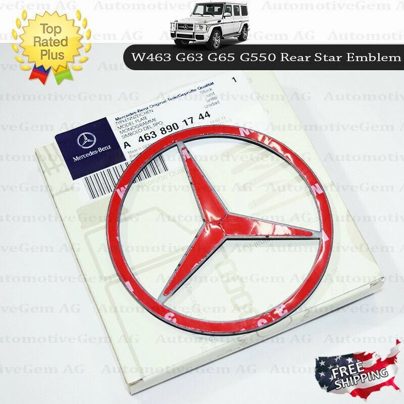 W463 AMG Mercedes GLOSS BLACK Star Emblem Rear Trunk Door Logo Badge G550 G63 - Image 2 of 2