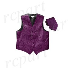 New Vesuvio Napoli Men's paisley formal Tuxedo Vest Waistcoat Necktie Purple