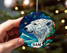 Personalised Christmas Polar Bear Bauble Tree Decoration Stocking Filler Tag
