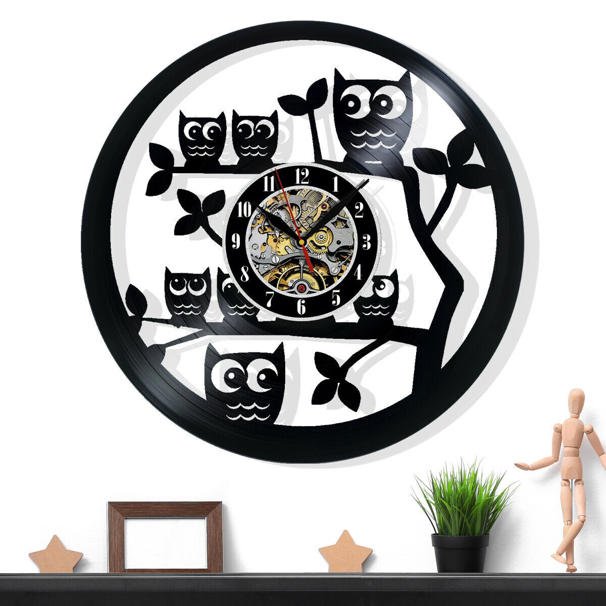 Owl Vinyl Wall Clock Art Home Decor Gift for Birthday Holiday Christmas photo