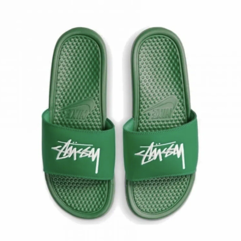 Nike Benassi x Stussy Unisex Sliders 'Pine Green / White